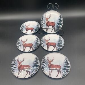 Christmas Deer Metal Coasters - Set of 6